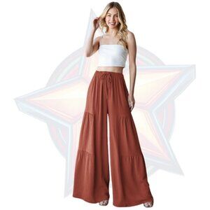 18c HEIMISH Wide Leg Tiered Flowy Pants in Rust